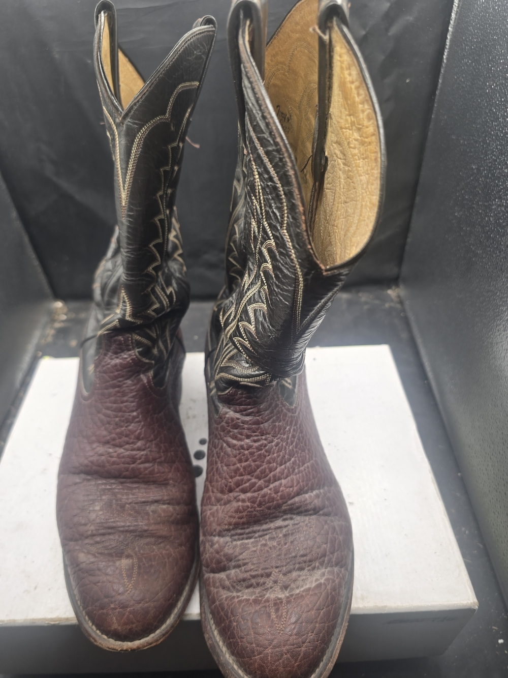 Tony Lama Brown and Black Leather Cowboy Boots